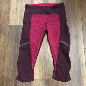 Lululemon Cropped Leggings Womens 4 Maroon Burgundy Stripe Activewear Yoga Pants